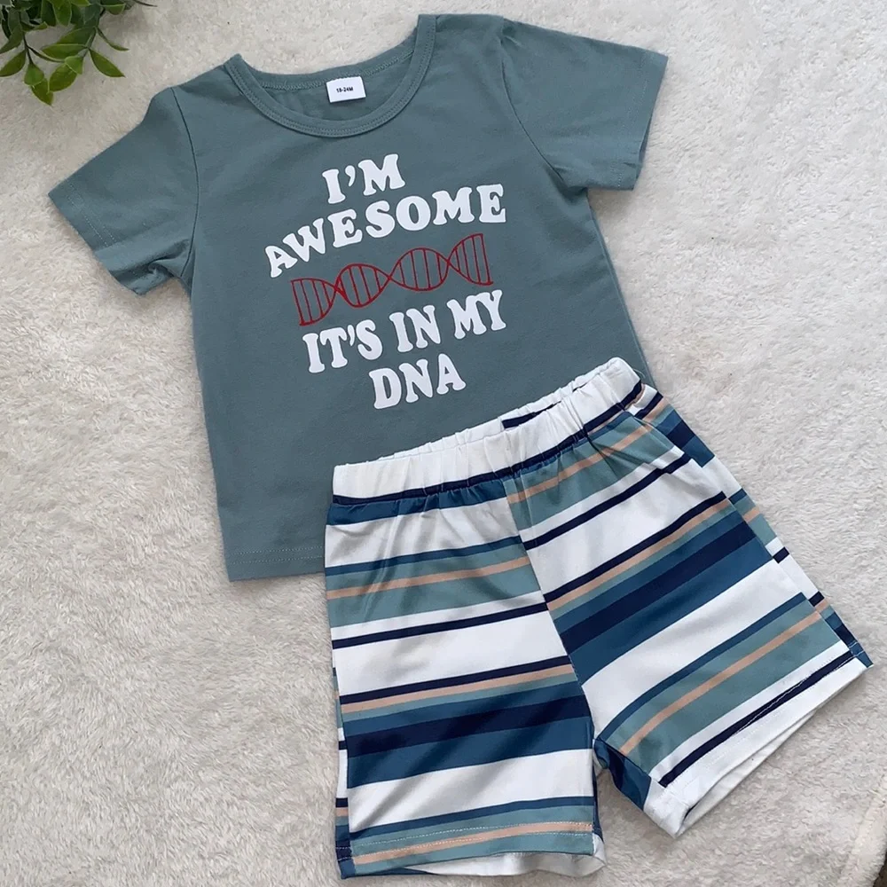 Little Boys’ Blue Green Set T-shirt & Shorts 18-24 EUC